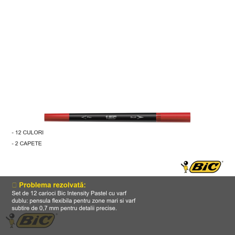 Set 12 carioci Bic Intensity Pastel, varf dublu pensula si subtire, culori pastel pentru colorat si desen [1]