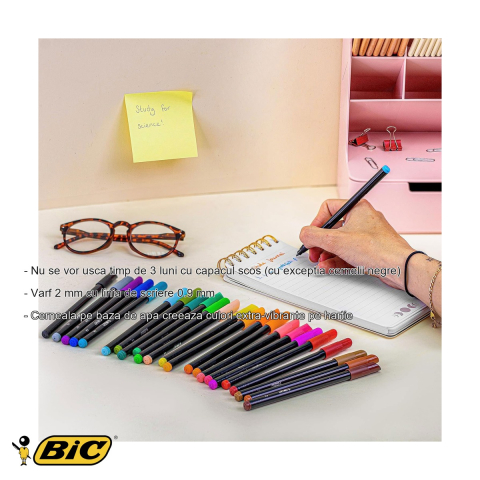 Set 12 carioci Bic Intensity, varf fin 2mm, culori vibrante, pentru desen si conturare [1]
