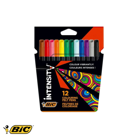 Birotica papetarie - Set 12 carioci Bic Intensity, varf fin 2mm, culori vibrante, pentru desen si conturare