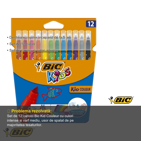 Set 12 carioci Bic Kid Couleur ultralavabile, varf mediu, pentru copii de la 5 ani [2]
