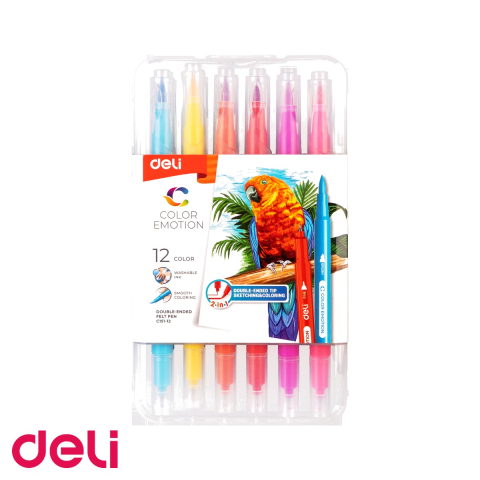 Instrumente de scris - Set 12 carioci cu varf dublu Deli, varf subtire si pensula, pentru desen si colorat