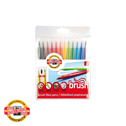 Birotica papetarie - Set 12 carioci cu varf pensula Koh-I-Noor, forma triunghiulara ergonomica, pentru uz scolar