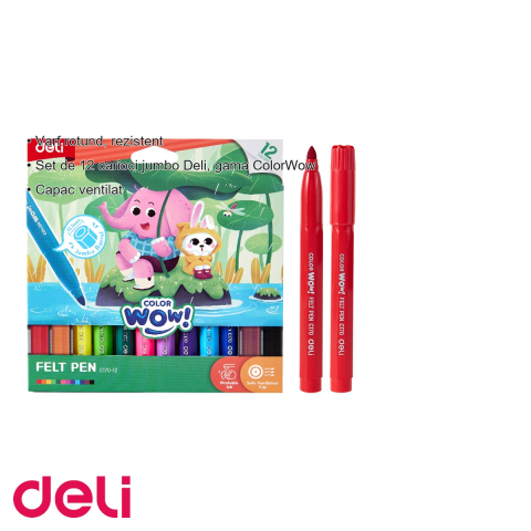 Set 12 carioci jumbo Deli ColorWow, cerneala lavabila, varf rotund rezistent, pentru copii [2]