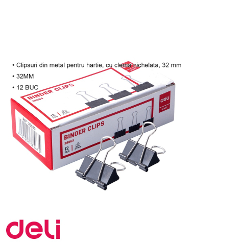 Set 12 clipsuri pentru hartie Deli, clema nichelata 32 mm, pentru organizare documente la birou [2]