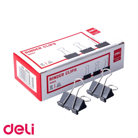Clipsuri de birou - Set 12 clipsuri pentru hartie Deli, clema nichelata 32 mm, pentru organizare documente la birou