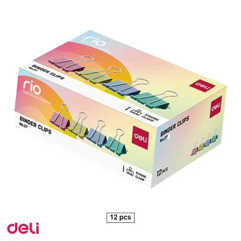 Ace, clipsuri & pioneze - Set 12 clipsuri pentru hartie Deli din metal, 32 mm, in cutie de carton, colorate