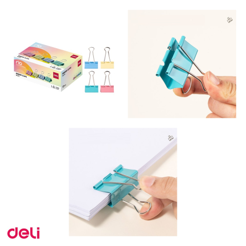 Set 12 clipsuri pentru hartie Deli din metal, 41 mm, in cutie de carton, colorate [3]