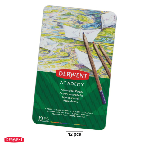 Birotica papetarie - Set 12 creioane acuarela Derwent Academy, 12 culori
