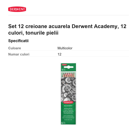 Set 12 creioane acuarela Derwent Academy, 12 culori, tonurile pielii [2]