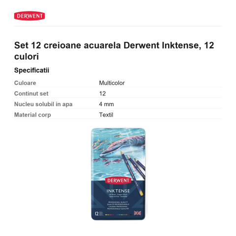 Set 12 creioane acuarela Derwent Inktense, 12 culori [2]