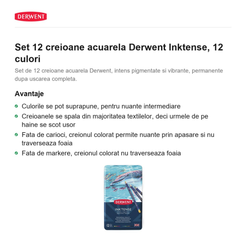 Set 12 creioane acuarela Derwent Inktense, 12 culori [1]