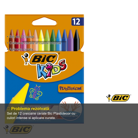 Set 12 creioane cerate Bic Plastidecor, culori intense, rezistente, pentru copii [2]