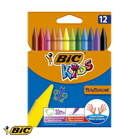 Birotica papetarie - Set 12 creioane cerate Bic Plastidecor, culori intense, rezistente, pentru copii