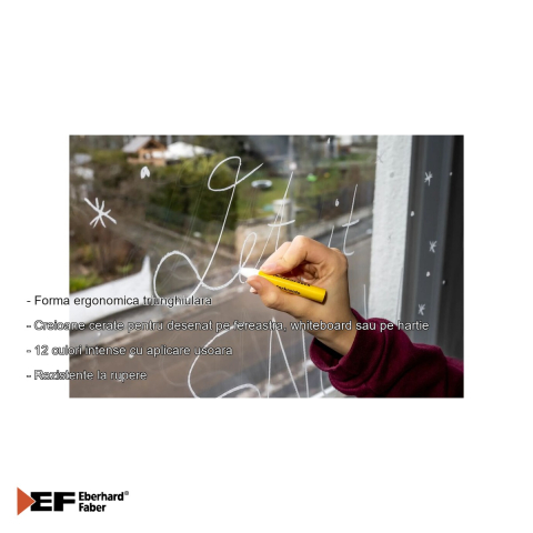 Set 12 creioane cerate Eberhard Faber, forma triunghiulara ergonomica, pentru sticla, whiteboard si hartie [1]