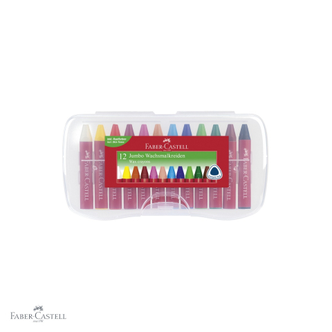 Creioane cerate - Set 12 creioane cerate Jumbo Faber-Castell, forma ergonomica triunghiulara, pentru copii