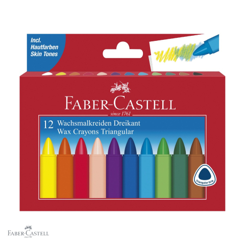 Set 12 creioane cerate triunghiulare Faber-Castell, forma ergonomica, rezistente la apa, pentru copii [0]
