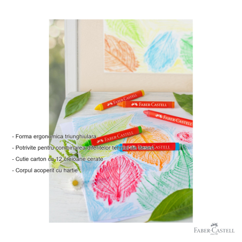 Set 12 creioane cerate triunghiulare Faber-Castell, forma ergonomica, rezistente la apa, pentru copii [1]