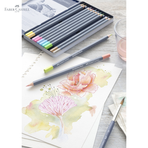 Set 12 creioane colorate acuarela Faber-Castell Goldfaber, culori pastel, cutie metalica [4]