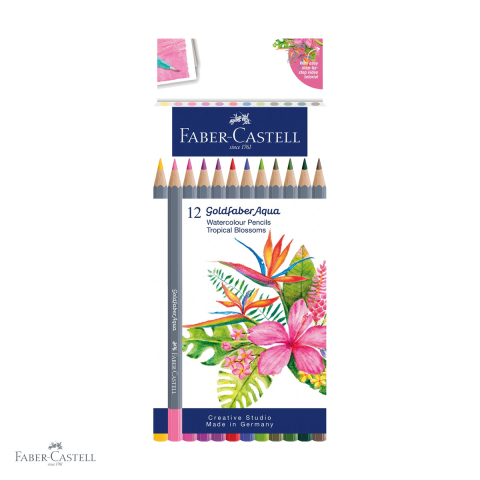 Creioane colorate - Set 12 creioane colorate acuarela Faber-Castell Goldfaber Tropical Collection pentru tehnici mixte