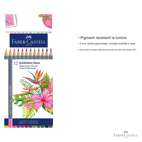 Set 12 creioane colorate acuarela Faber-Castell Goldfaber Tropical Collection pentru tehnici mixte [2]