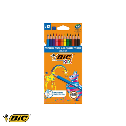 Birotica papetarie - Set 12 creioane colorate Bic Evolution, fara lemn, mina 3.2 mm, pentru copii