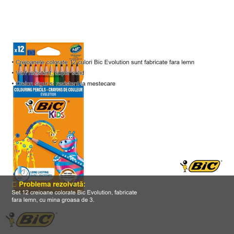 Set 12 creioane colorate Bic Evolution, fara lemn, mina 3.2 mm, pentru copii [2]