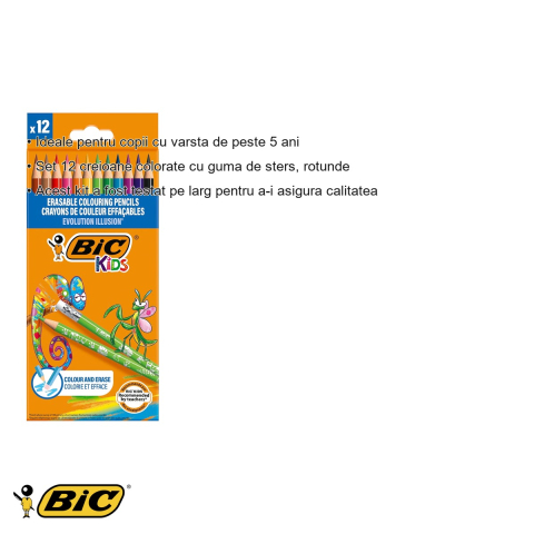 Set 12 creioane colorate Bic Evolution Illusion, cu guma de sters, mina ultra-rezistenta, pentru scoala si desen artistic [2]