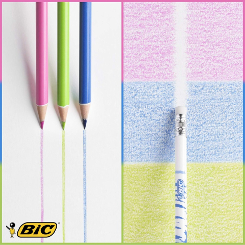 Set 12 creioane colorate Bic Evolution Illusion, cu guma de sters, mina ultra-rezistenta, pentru scoala si desen artistic [4]