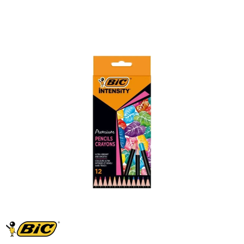 Birotica papetarie - Set 12 creioane colorate Bic Intensity Premium, corp triunghiular ergonomic, pentru adulti si copii