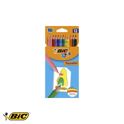 Birotica papetarie - Set 12 creioane colorate Bic Tropicolors, hexagonale, din rasina sintetica, pentru copii