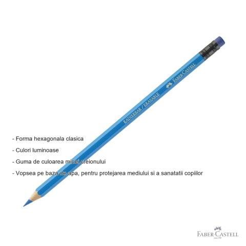 Set 12 creioane colorate cu guma Faber-Castell Eco, forma hexagonala, pentru copii si scolari [1]