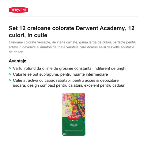 Set 12 creioane colorate Derwent Academy, 12 culori, in cutie [1]