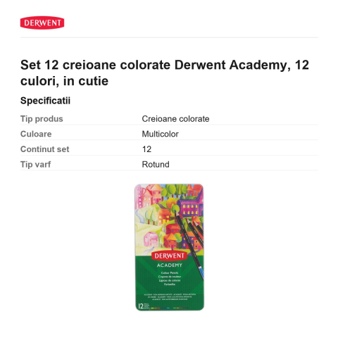 Set 12 creioane colorate Derwent Academy, 12 culori, in cutie [2]