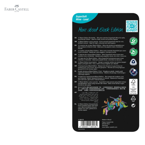 Set 12 creioane colorate Faber-Castell Black Edition, mina moale, cutie metal, pentru desen si ilustratie [4]