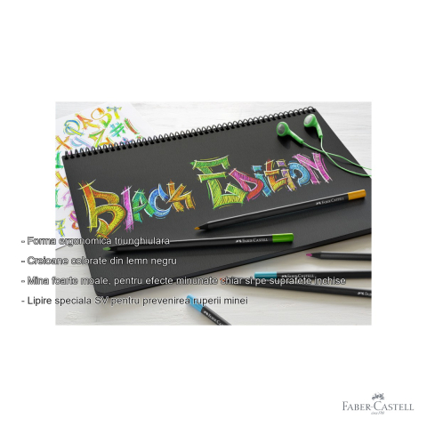 Set 12 creioane colorate Faber-Castell Black Edition, mina moale, forma triunghiulara ergonomica [1]