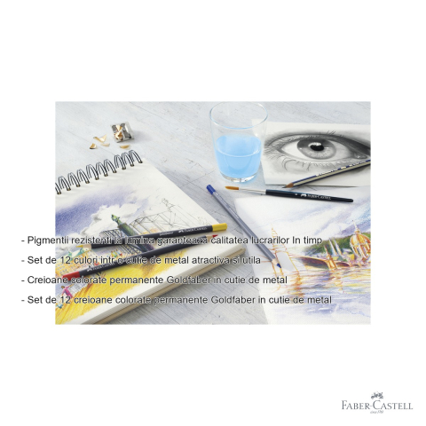 Set 12 creioane colorate Faber-Castell Goldfaber, mina moale pigmenti rezistenti, cutie metal, pentru desen si arta [1]