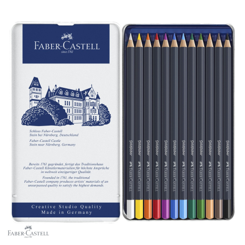 Set 12 creioane colorate Faber-Castell Goldfaber, mina moale pigmenti rezistenti, cutie metal, pentru desen si arta [3]