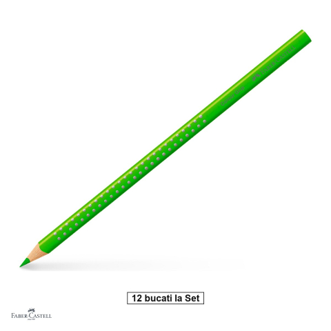 Handmade Creativ si Hobby - Set 12 creioane colorate Faber-Castell Grip 2001 verde iarba, forma triunghiulara ergonomica, pentru copii