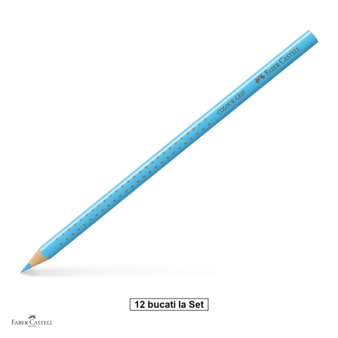 Birotica papetarie - Set 12 creioane colorate Faber-Castell Grip, albastru indian, forma triunghiulara ergonomica, pentru copii
