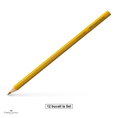 Birotica papetarie - Set 12 creioane colorate Faber-Castell Grip, culoare cupru, forma triunghiulara ergonomica, pentru copii