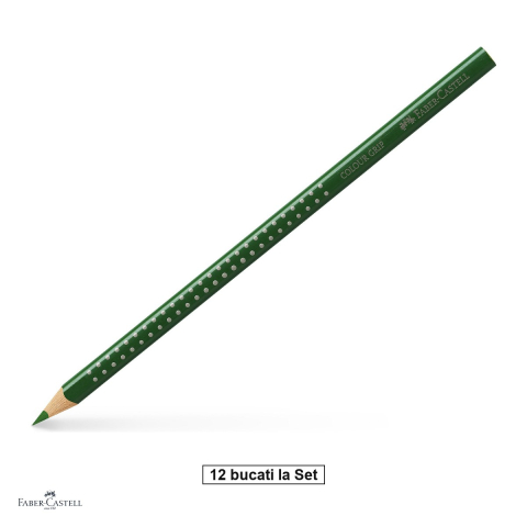 Handmade Creativ si Hobby - Set 12 creioane colorate Faber-Castell Grip, culoare verde oliv, forma triunghiulara ergonomica, pentru copii