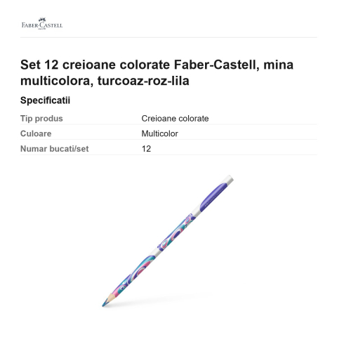 Set 12 creioane colorate Faber-Castell, mina multicolora, turcoaz-roz-lila [2]