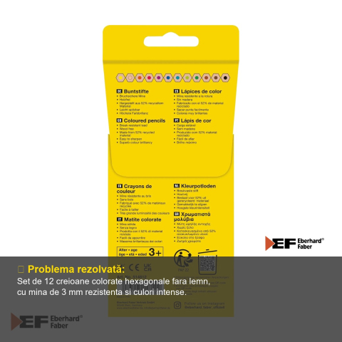 Set 12 creioane colorate fara lemn Eberhard Faber, forma hexagonala, culori intense rezistente la apa [3]