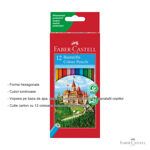 Set 12 creioane colorate hexagonale Faber-Castell, culori stralucitoare, pentru copii si scoala [1]