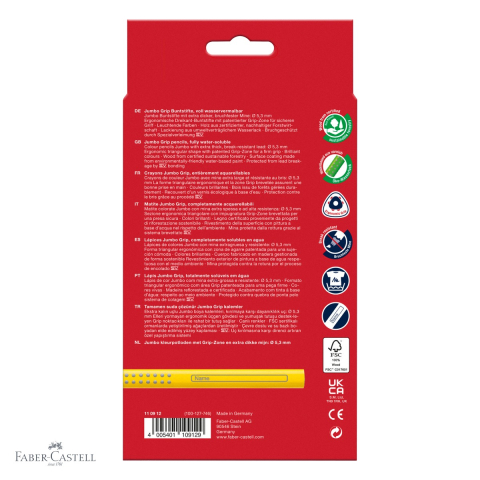 Set 12 creioane colorate Jumbo Grip Faber-Castell, forma triunghiulara ergonomica, solubile in apa, pentru copii mici [3]