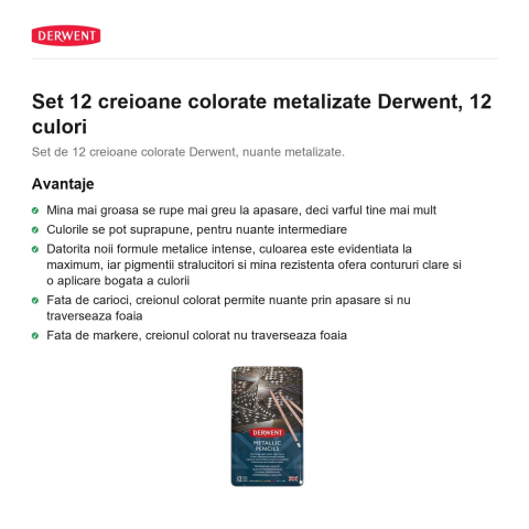 Set 12 creioane colorate metalizate Derwent, 12 culori [1]