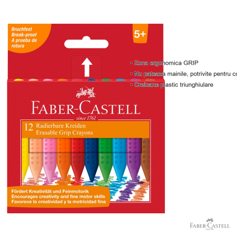 Set 12 creioane colorate plastic Faber-Castell Grip, forma triunghiulara ergonomica, pentru copii de la 3 ani [2]
