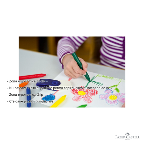 Set 12 creioane colorate plastic Jumbo Grip Faber-Castell, triunghiulare ergonomice, pentru copii de la 3 ani [1]