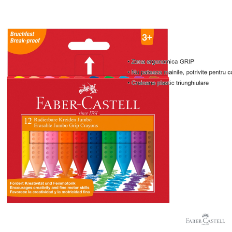 Set 12 creioane colorate plastic Jumbo Grip Faber-Castell, triunghiulare ergonomice, pentru copii de la 3 ani [2]