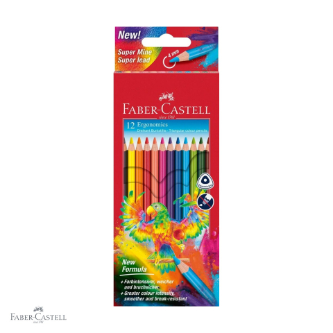 Produse EmagMarketplace - Set 12 creioane colorate triunghiulare Faber-Castell Ergonomics, mina 4 mm, pentru copii